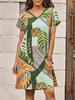 Women'S Fashion Summer Vacation Casual Leaf Printing V-Neck Short Sleeve Dress
