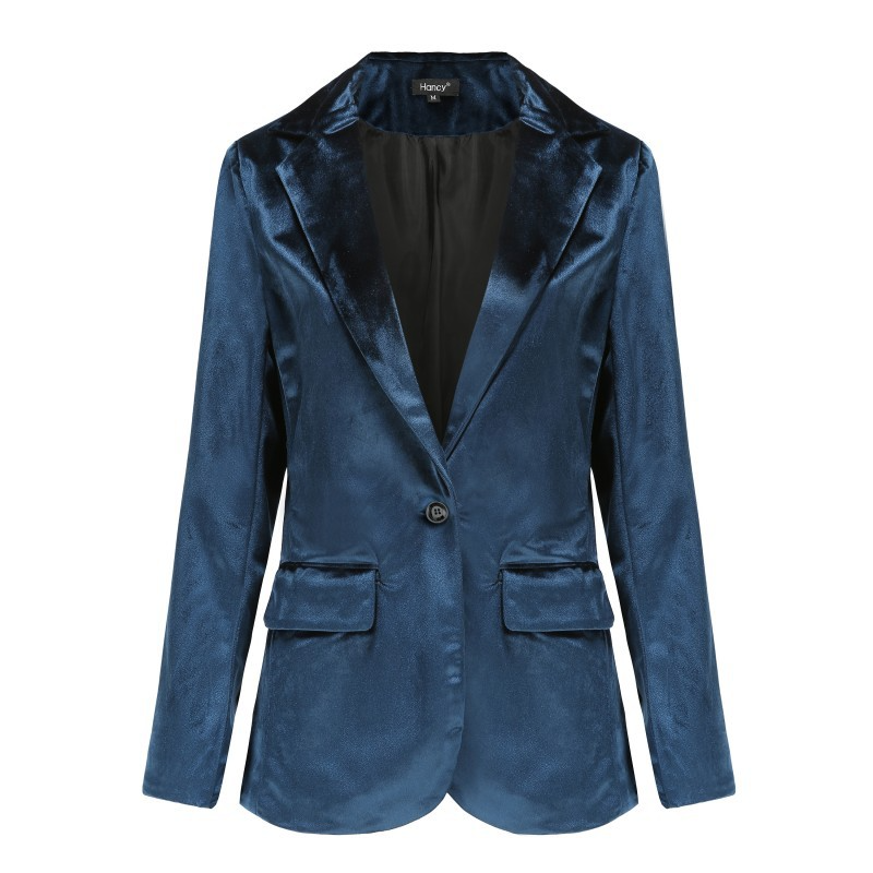 Fashion Vintage Autumn Winter Solid Velvet One Button Blazer