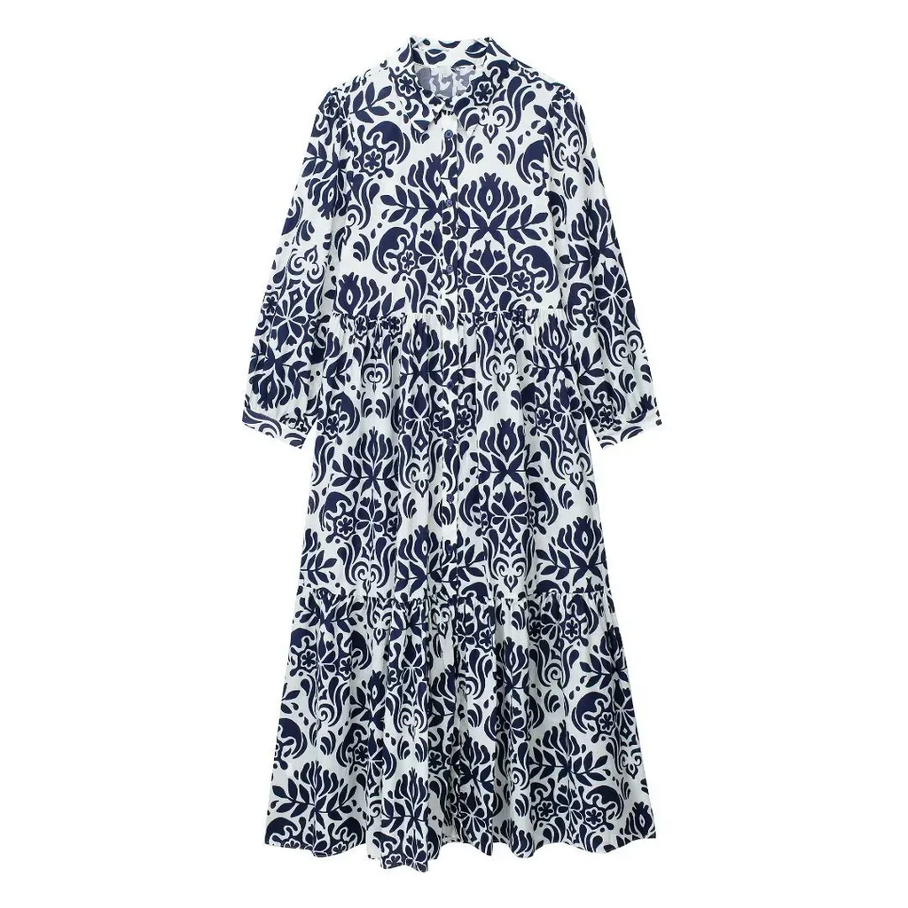 Ramadan /Eid Women Casual Boho Graphic Print Long Sleeve Loose Maxi Dress