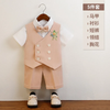 Kids Toddler Big Boys Summer Fashion Casual British Style Solid Color Bow Button Waistcoat Shirt Shorts Party Clothing Set