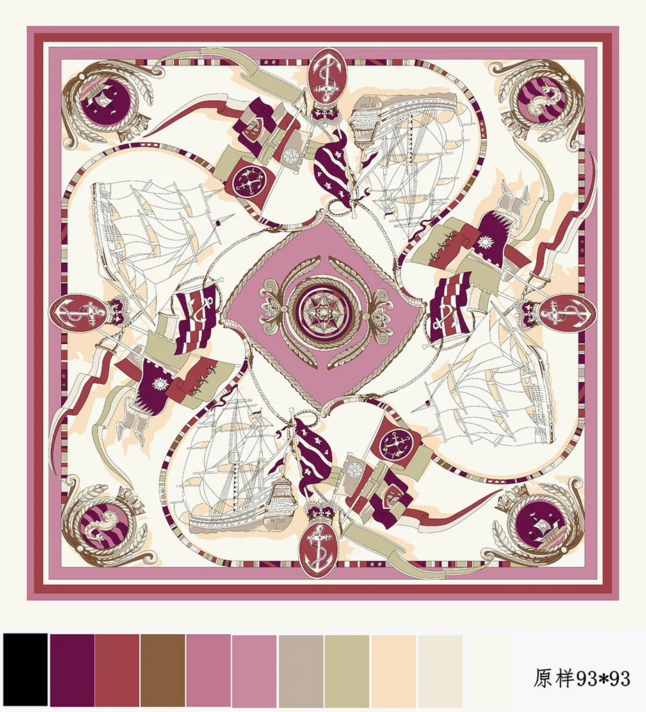 (Buy 1 Get 2) Women'S Fashion Sailboat Chain Silky Imitation Silk Large Square Scarf