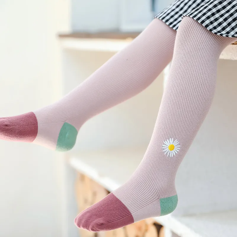 Girl Fashion Daisy Embroidery Knitted Pantyhose