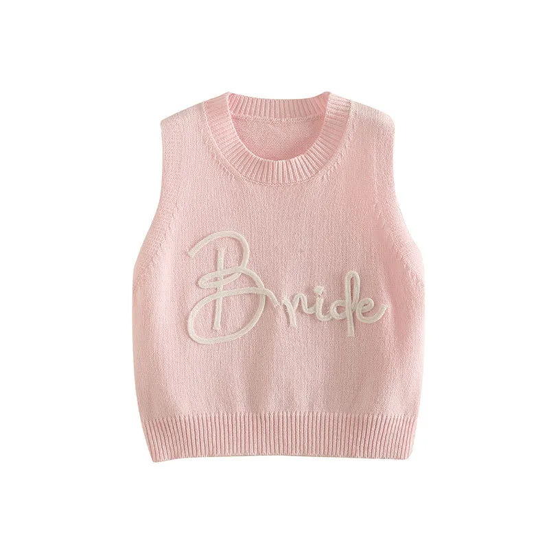 (Buy 1 Get 1) Kids Toddler Big Girls Autumn Winter Fashion Casual Simple Solid Color Letter U Neck Knitted Waistcoat