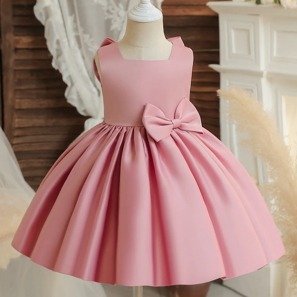 Kids Toddler Girls Fashion Party Cute Sweet Solid Color Bow Pleated Sleeveless Party Tutu Dress