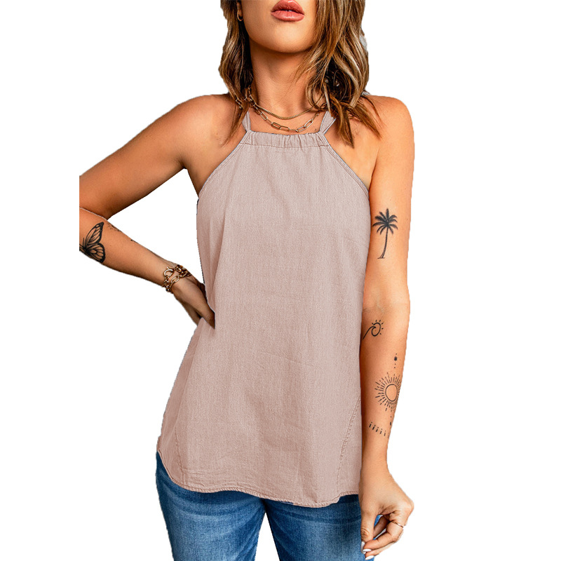 Women'S Fashion Solid Color Halter Neck Loose Tank Top