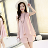 Women Casaul Summer Chiffon Solid Color Sleeve Blouse And Shorts Set