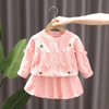 Kids Toddler Girls Autumn Winter Fashion Casual Simple Solid Color Flower Button Round Neck Sweater Pleated Skirt Set