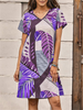 Women'S Fashion Summer Vacation Casual Leaf Printing V-Neck Short Sleeve Dress