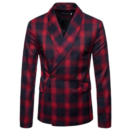 Men Cotton Plaid Printed Business Blazer