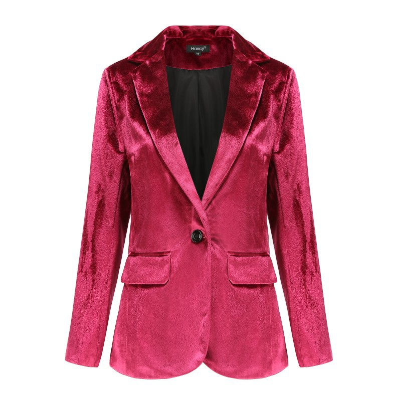 Fashion Vintage Autumn Winter Solid Velvet One Button Blazer