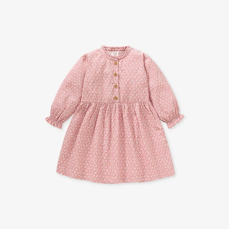 Kids Toddler Big Boys Spring Autumn Fashion Casual Cute Tiny Flower Round Neck Button Long Sleeve Dress