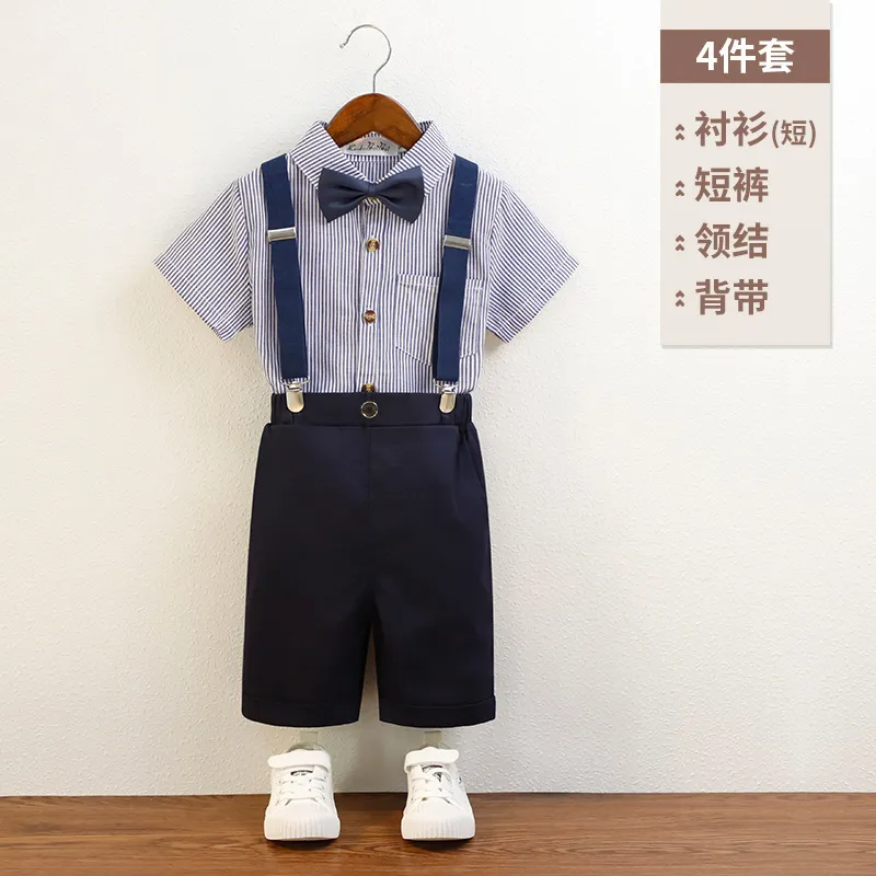 Kids Toddler Big Boys Spring Summer Autumn Fashion Casual British Style Bow Stripe Waistcoat Shirt Suspender Trousers Boys Party Clothing Set