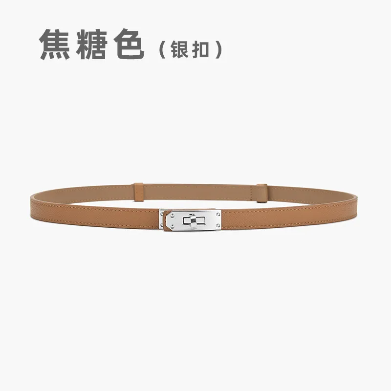 Women'S Casual Fashion Retro Lock Buckle Adjustable Thin Leather Belt
