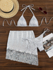Women Tassel Sexy Lace-Up Sequined Halter Bikini Three-Piece Set