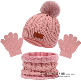 (Buy 1 Get 1) Kids Unisex Autumn Winter Fashion Casual Cute Solid Color Hat Scarf Gloves Three Set