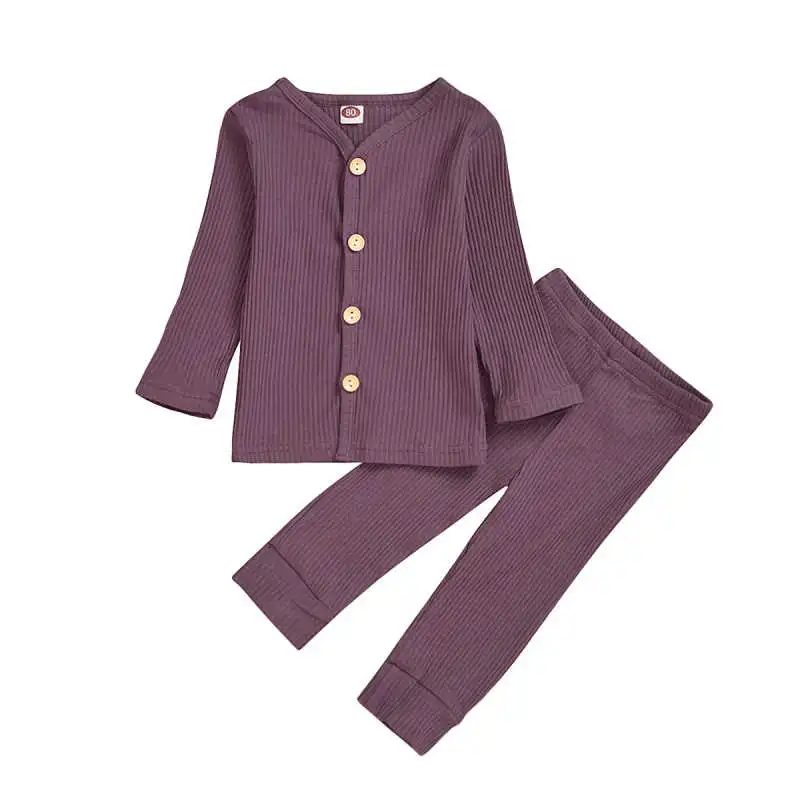 Baby Rib-Knit Long Sleeve Sleepwear Tops Pants Set