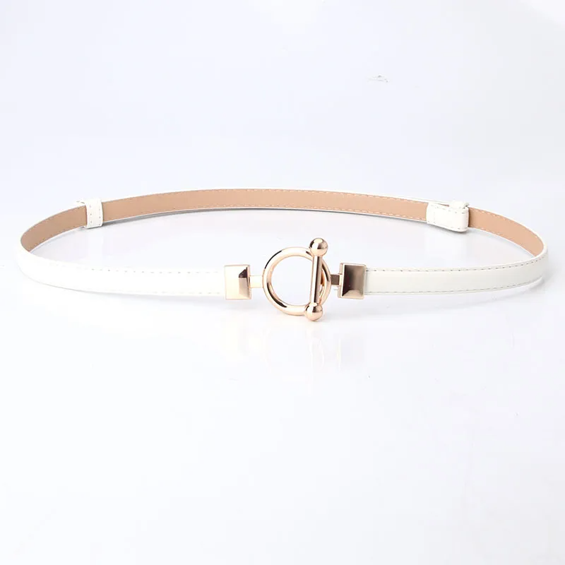 Women Fashion Simple Alloy Round Buckle Pu Belt