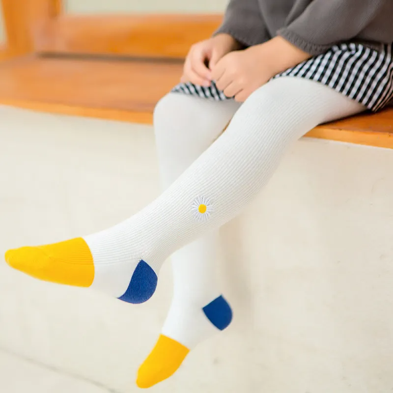 Girl Fashion Daisy Embroidery Knitted Pantyhose