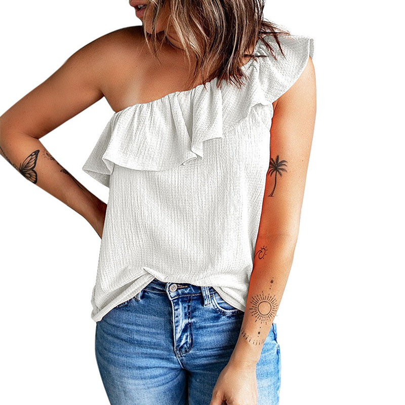 Women'S Fashion Ruffled One Shoulder Shirt