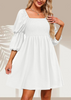 Women'S Fashion Casual Printing Puff Sleeve Square Neck Dress