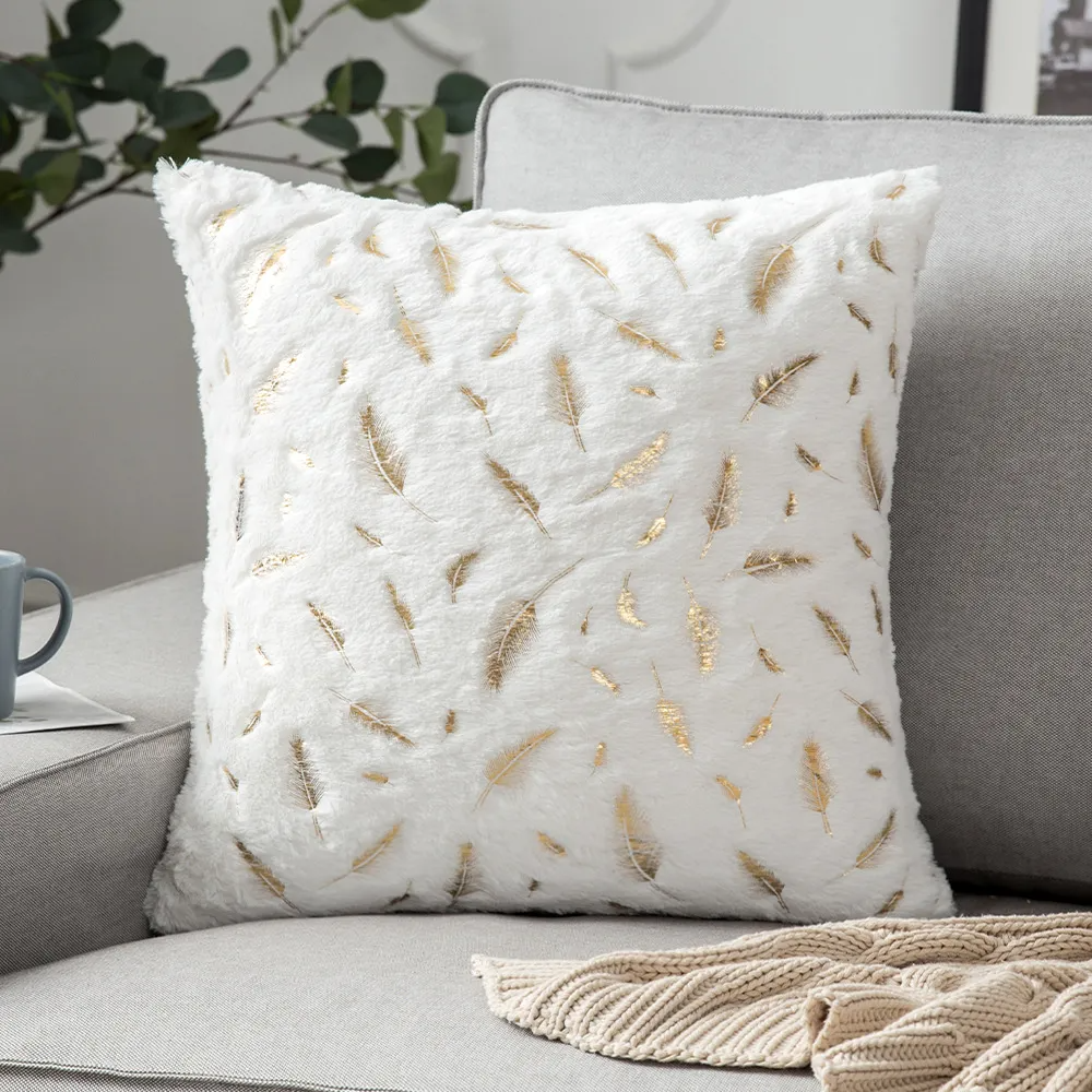 Fashionable Simple Short Plush Bronzing Feather Home Sofa Cushion Cover