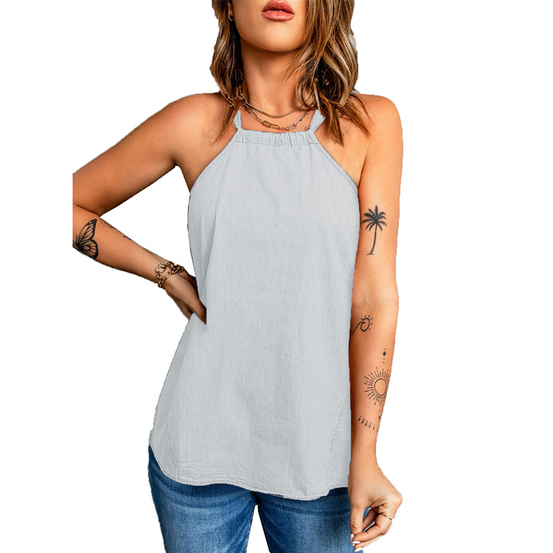 Women'S Fashion Solid Color Halter Neck Loose Tank Top