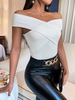Slim One-Shoulder Solid Color Sleeveless Sexy Cross Pit Strip Top Open Back Knitted T-Shirt For Women