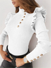 Women Casual Ruffled Long-Sleeved Solid Color Rib-Knit Knitted Top