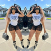 Women Fashion Basic Letter Print Short-Sleeved T-Shirt Mesh See-Through Shorts Two-Piece Set