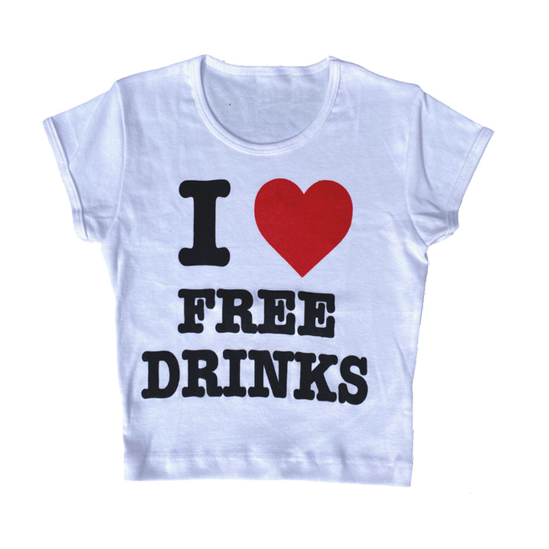 Women Simple Letter Print Round Neck Pullover Short-Sleeved T-Shirt