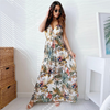 Women Fashion Flower Printing V Neck Dress