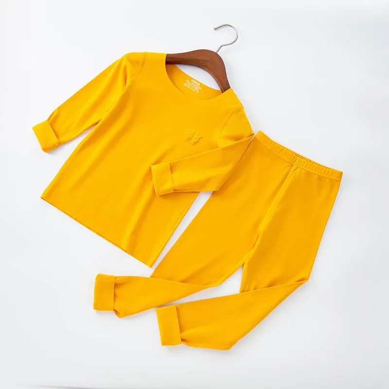Children Solid Color Long Sleeve Trousers Pajama Set