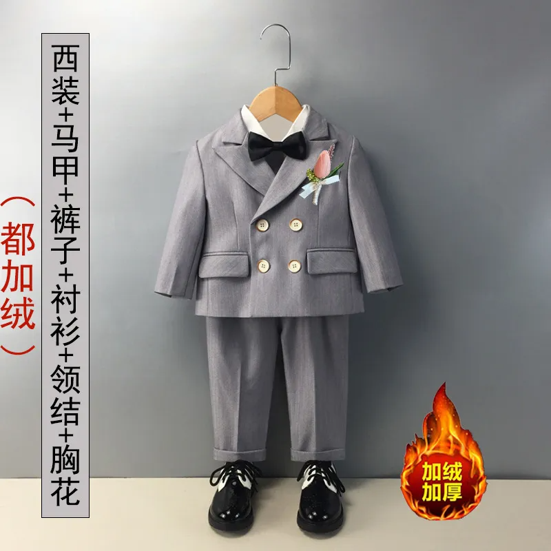 Kids Toddler Big Boys Autumn Winter Fashion Casual British Style Bow Waistcoat Shirt Pants Boys Party Clothing Set