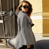 Women Creative Houndstooth Print Knotted Cloak Loose Coat