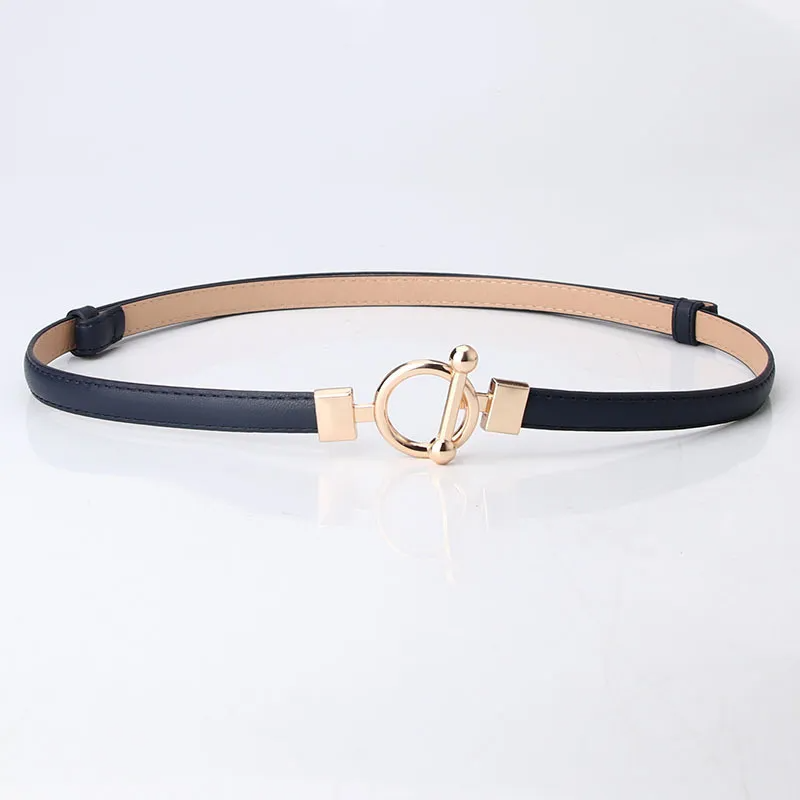 Women Fashion Simple Alloy Round Buckle Pu Belt