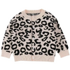 Girls Casual Leopard Single-Breasted Knit Coat