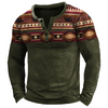 Men Ethnic Vintage Printed Long Sleeve Polo Shirt