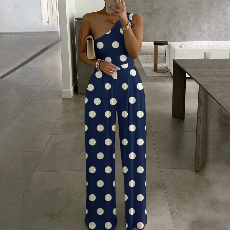 Women Elegant Solid Oblique One-Shoulder Comfortable High Elastic Jumpsuits