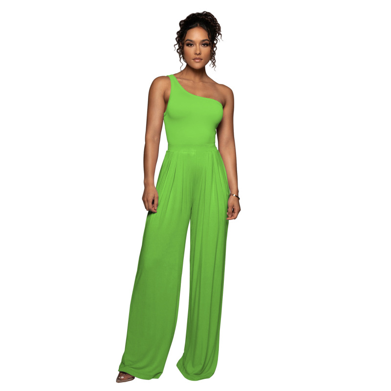 Women One-Shoulder Wide-Leg Pants Fashion Two-Piece Set