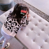 Girls Casual Leopard Single-Breasted Knit Coat