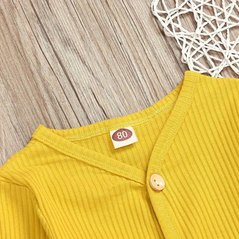 Baby Rib-Knit Long Sleeve Sleepwear Tops Pants Set