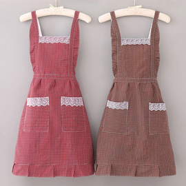 Thickened Cotton Home Kitchen Double-Layer Waterproof Grid Patter Apron