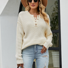 Women Autumn Winter Casual Solid Color Button Knitted Sweater