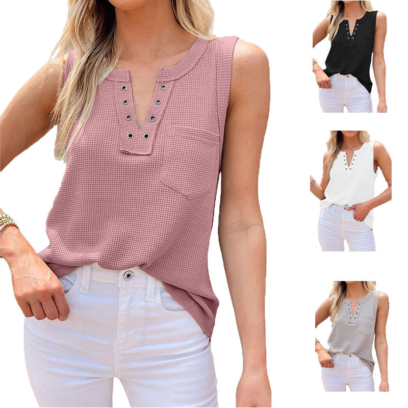 Women'S Casual Solid Color V-Neck Loose Tank Top