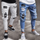 Men Fashion Casual Hip Hop Skinny Solid Color Badge Ripped Jeans