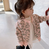 Girls Casual Leopard Single-Breasted Knit Coat