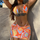 Women Sexy Fashion Halter Neck Print Skirt Cover Up Bikini Swimsuit Three-Piece Set