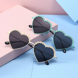 Girls Fashion Heart Shape Flower Decoration Sunglasses