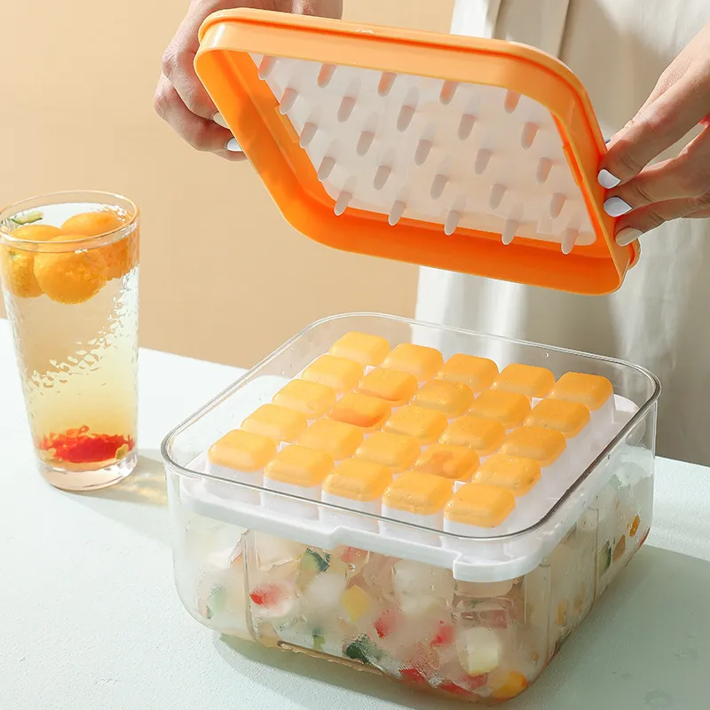 Large-Capacity Ice Tray Press-Type Ice Cube Mold Household Ice-Making Box Homemade Ice Hockey Ice Storage Box Refrigerator Quick-Freezing Double-Layer