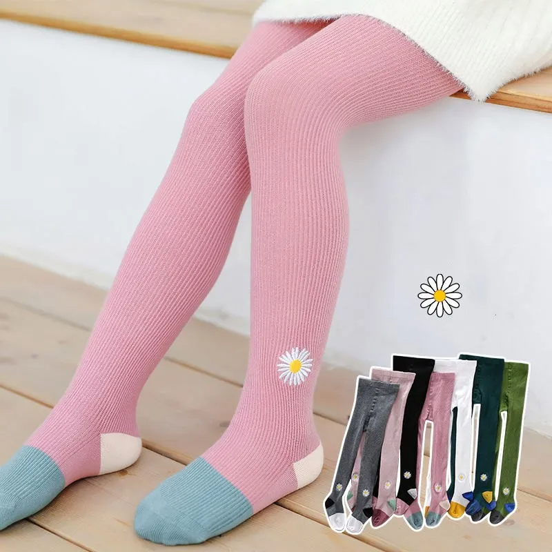 Girl Fashion Daisy Embroidery Knitted Pantyhose